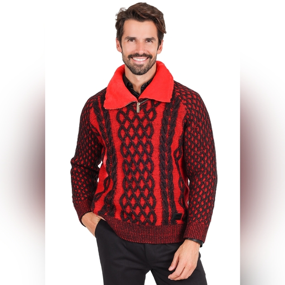 TURTLE NECK ZIP UP MEN SWEATER - Picture 2 of 5